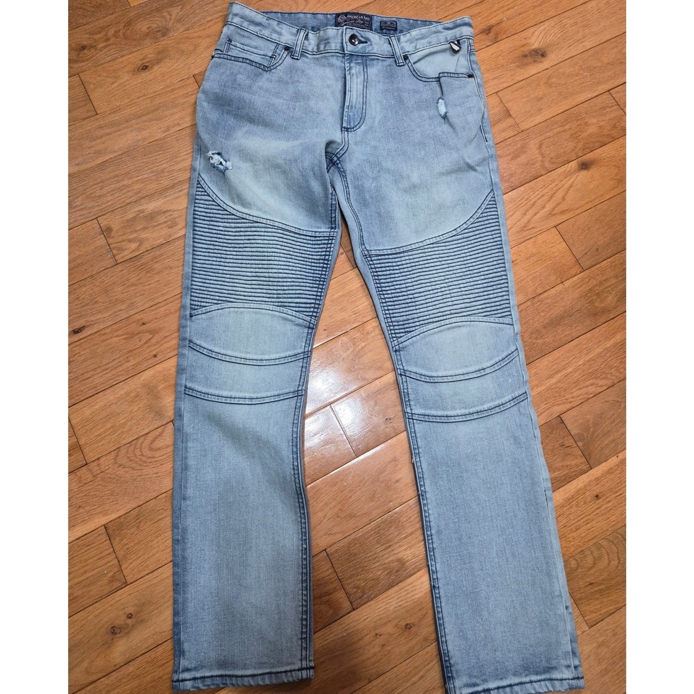 American Rag Cie Mens Moto Biker Jeans Light Wash Distressed 31x30 NEW